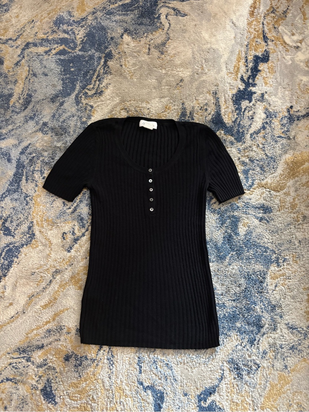 Calvin Klein Black Ribbed Short-Sleeve Henley Top